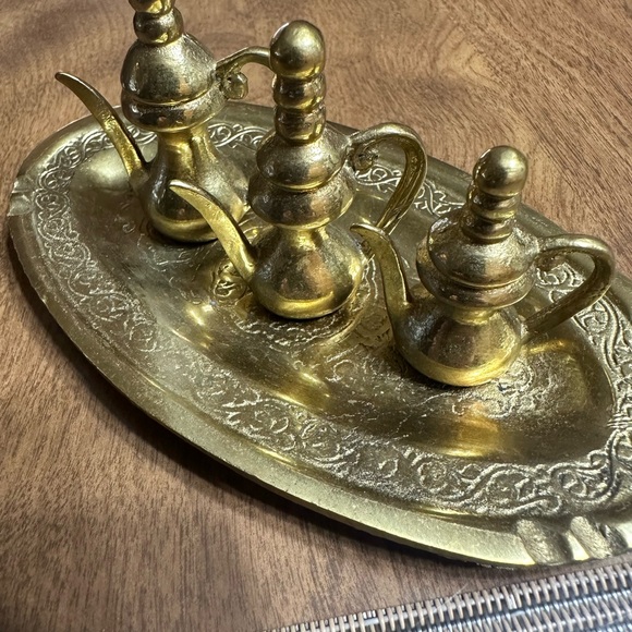 Vintage Solid Brass Miniature Tea Pot Set with Tray, Home Decor, Brass Decor - Picture 3 of 6